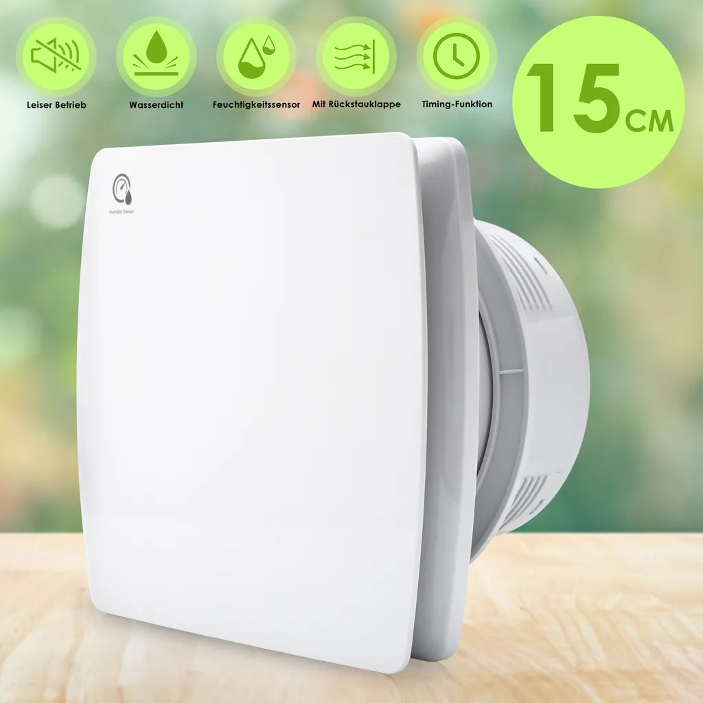 EINFEBEN Badlüfter 150mm Mit Feuchtigkeitssensor Und Einstellbarer Nachlaufzeit, Wandlüfter Mit Rückflussleitblech Und Timing-Funktion, Ventilator Lüfter Für Bad WC Küche Wandventilator Badezimmer – Bild 2
