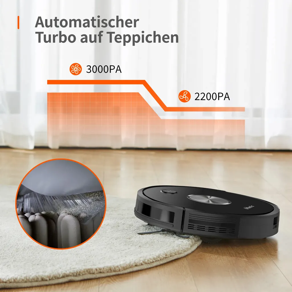 ULTENIC D5 Saugroboter Mit Mop Ultradünner Roboter, Bluetooth Und WIFI Verbunden, 3000 Pa Saugkraft, 2600 MAh Akku, Staubsauger Roboter – Bild 4