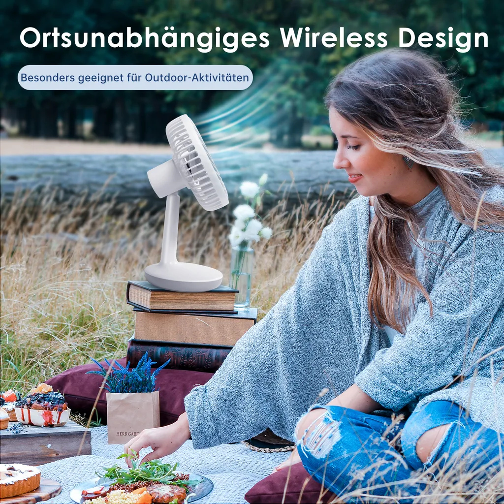 Akku Tischventilator Kompakt Mit Drei Gebläsestufen Und USB Ladeanschluss – Bild 4