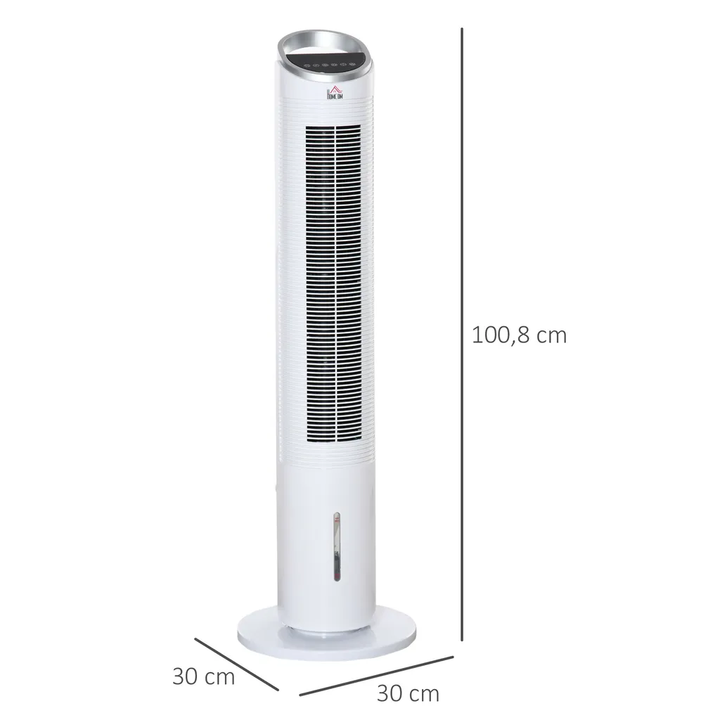 HOMCOM Luftkühler Mit Wasserkühlung Fernbedienung Turmventilator Standventilator Mit Luftbefeuchtung Klimagerät 8h Timer Nutzungsraum 20㎡ 60W ABS Weiß Ø30 X 100,8H Cm – Bild 3