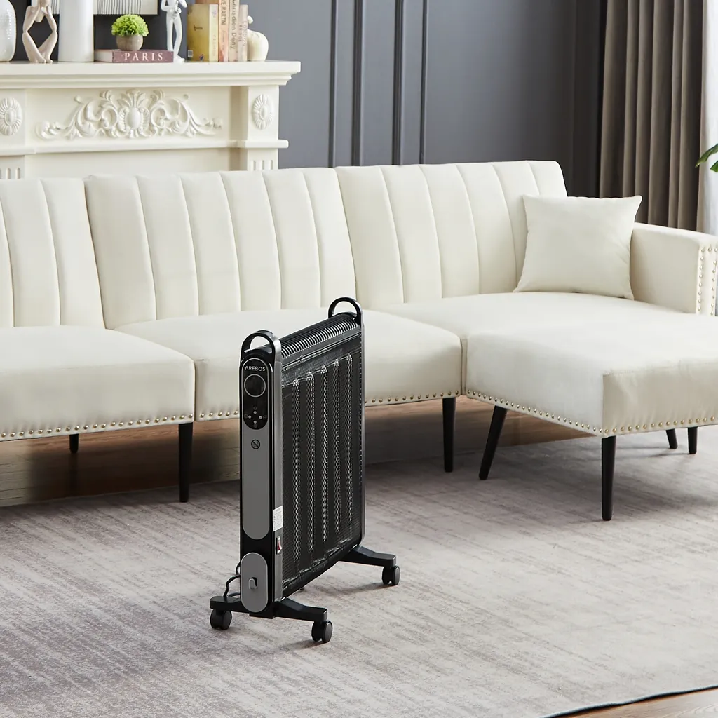 AREBOS Mica Konvektor 2000 W | Wärmewellenheizer | Elektroheizung | Konvektor-Heizung | Mobile Elektroheizung Energiesparend | Leise Heizung | Mobiler Elektro Heizlüfter Mit 2 Heizstufen | Schwarz – Bild 2
