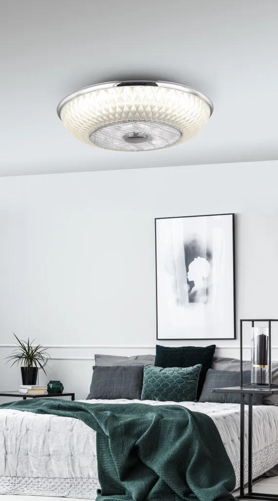 Globo Lighting Deckenventilator Metall Verchromt, Kunststoff, Acryl Satiniert, Dimmbar, Farben Fixierbar, Fernbedienung, Batterie Inkludiert 2x AAA, Max. Motorleistung 30W, ø: 550mm, H: 200mm, Inkl. LED 36W 230V, 2900lm Source, 2120lm Output, CCT 3000-6000K – Bild 4