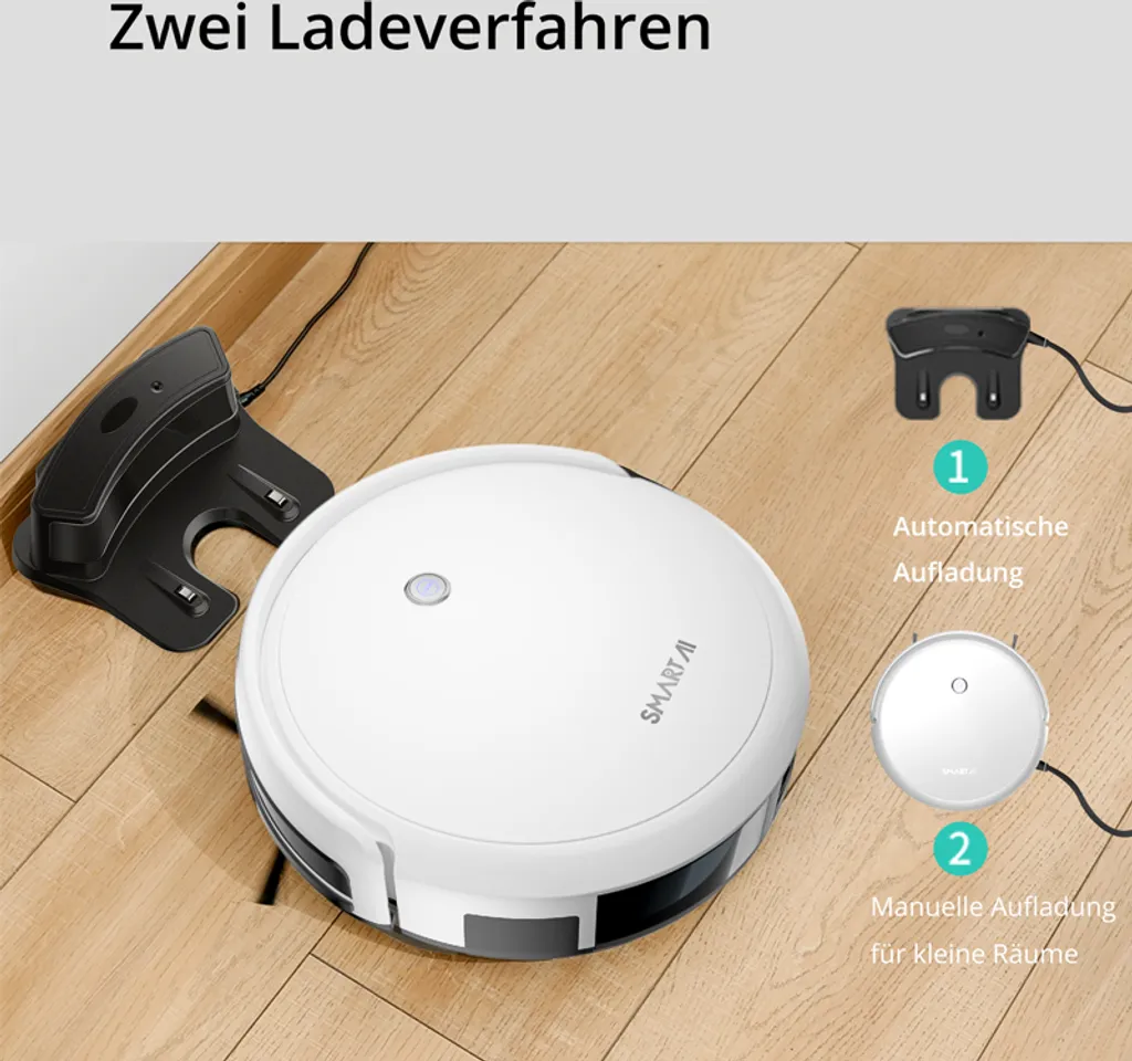 SmartAI Saugroboter Staubsauger Roboter APP Fernbedienung 2600Pa Staubsauger Weiß – Bild 8