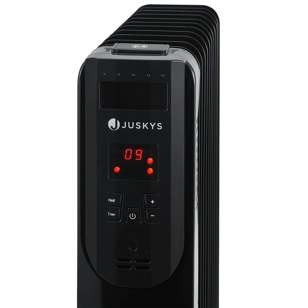 Juskys Elektroheizung Ölradiator 2500 Watt - Heizung Elektrisch Mit 3 Stufen, Thermostat, 12 H-Timer & Überhitzungsschutz - Radiator Schwarz – Bild 9