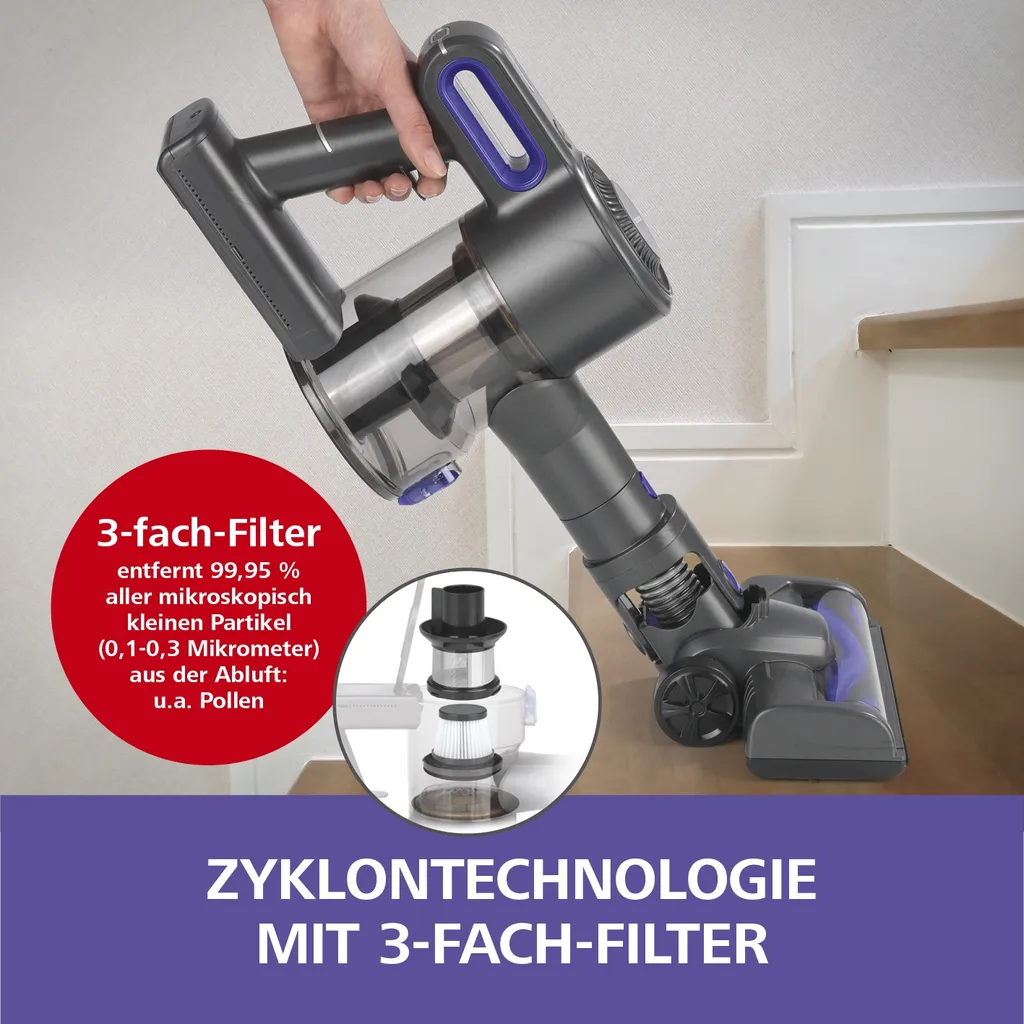 CLEANmaxx Akku-Zyklon-Staubsauger - 3-fach-Filter - Anthrazit/blau – Bild 2