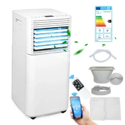 Lospitch Mobiles Klimagerät 7000BTU 4 In 1 Mit Abluftschlauch, Klimaanlage Für Räume Bis 30 M³ Luftentfeuchter Ventilationsfunktion 24h-Timer Klimaanlagen