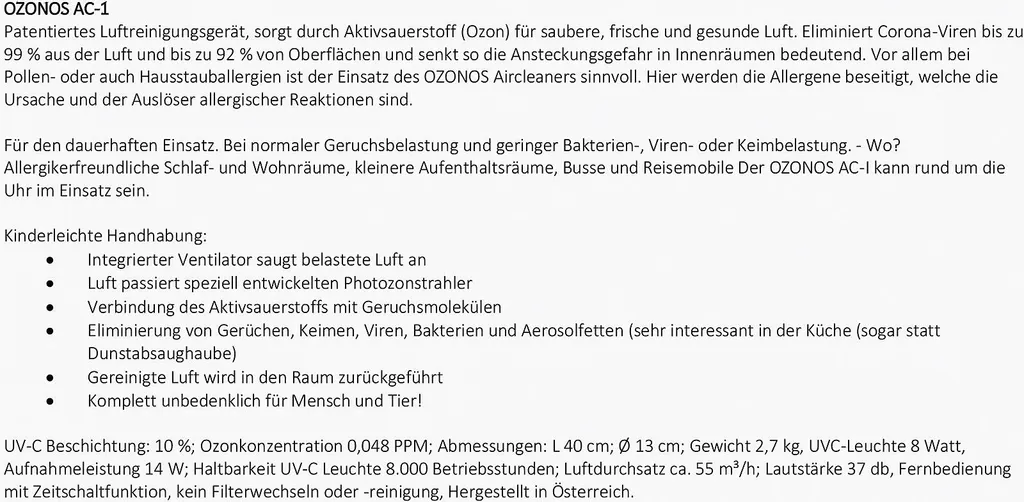 Ozonos Aircleaner AC-1 In Weiß – Bild 10