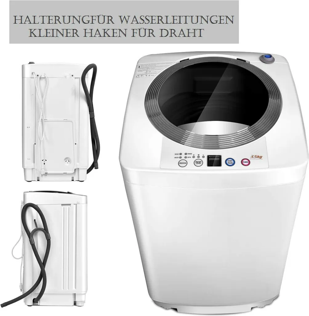 COSTWAY Waschmaschine, Toplader, Waschvollautomat Miniwaschmaschine, 3,5kg Kapazität, 7 Programme, Pump, LED-Anzeige, – Bild 5