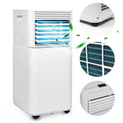 Lospitch Mobiles Klimageraet 7.000 BTU/h Mit Oekologischem Kuehlmittel,4-in-1 Klimaanlage Eco R290,Aircondition, Ventilator Und Luftentfeuchter Für Raeume Bis 60 M3,Weiss,EEK: A Klimaanlagen