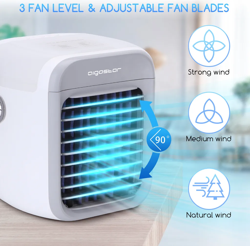 Aigostar Mini Luftkühler Mit Wassertank, Nebel Top Fill Luftbefeuchter 300 Ml Mit 3 Windstufen & 7 Nachtlicht Und Duft-Diffusor, Für Schlafzimmer, Baby, Büro,imFreien – Bild 2