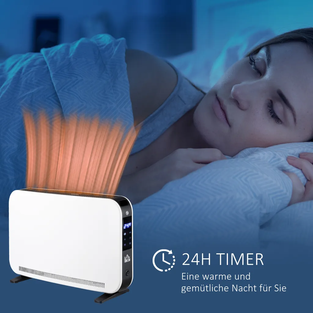 HOMCOM Heizgerät Heizlüfter 2180 W Elektroheizer LED-Licht Mit 3 Stufen Warm 24-Stunden-Timer Heizer Heizung Wärme Stahl Kunststoff Weiß 60 X 18,5 X 39,5 Cm – Bild 6