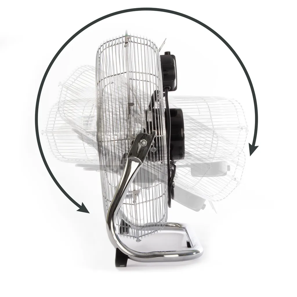 ProfiCare Ventilator PC-VL 3067 Windmaschine Im Retro-Design, Mit 3 Geschwindigkeiten, Stufenlos Neigbarer Ventilator-Kopf, Ø Ca. 50cm, Metall-chrom – Bild 3