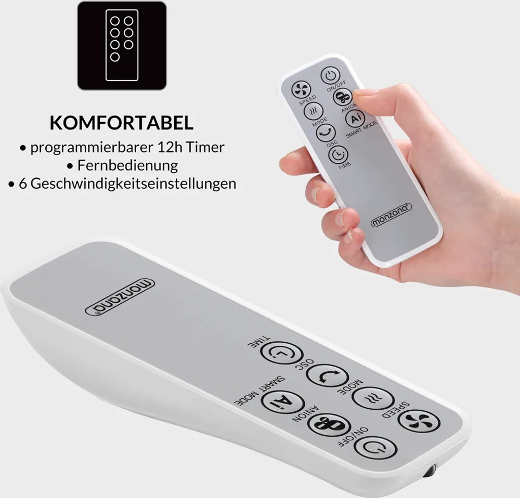 Monzana Turmventilator 6 Geschwindigkeitsstufen 120cm 3 Modi Timer Fernbedienung – Bild 5