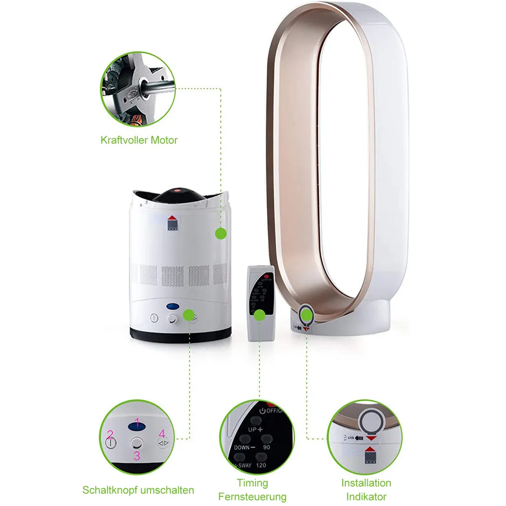 Turmventilator Mit Negativen Ionen,Ventilator Leise,mit Fernbedienung, Ca. 65cm Hoch, Champagnergold – Bild 3
