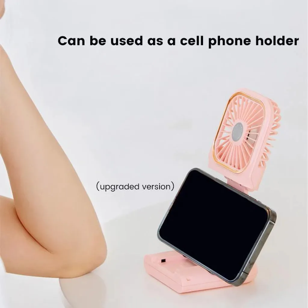 4 In 1 Handventilator, Tischventilator, Halslüfter, Handyhalter, Mit 3000mAh Powerbank, USB Faltbarer 3 Gang Ventilator, 180° Drehbarer Lüfter, Rosa – Bild 6