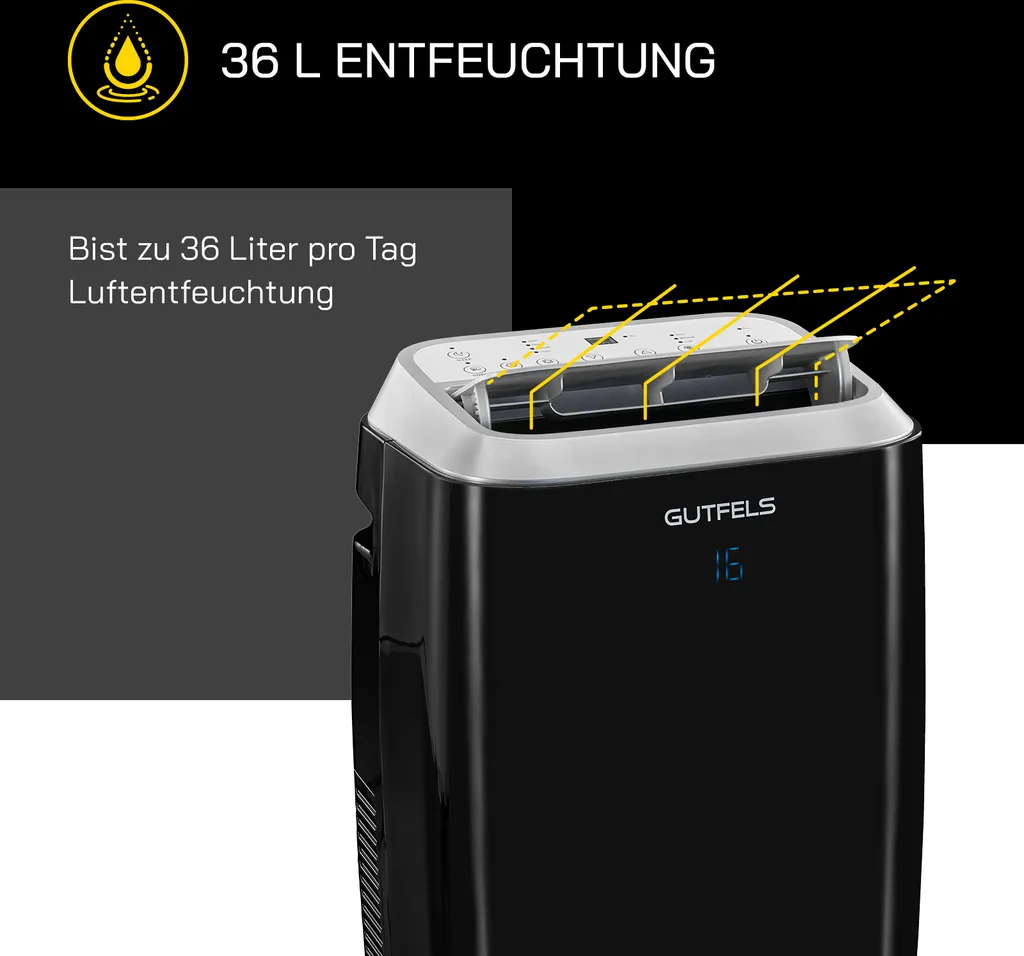 GUTFELS Klimagerät CM 81458 Sw | Mobiles Klimagerät | 4-in-1 Luftkühlung, Trocknung, Ventilation Und Heizen | 14.000 BTU / 4,1 KW Kühlleistung | Schwarz – Bild 5