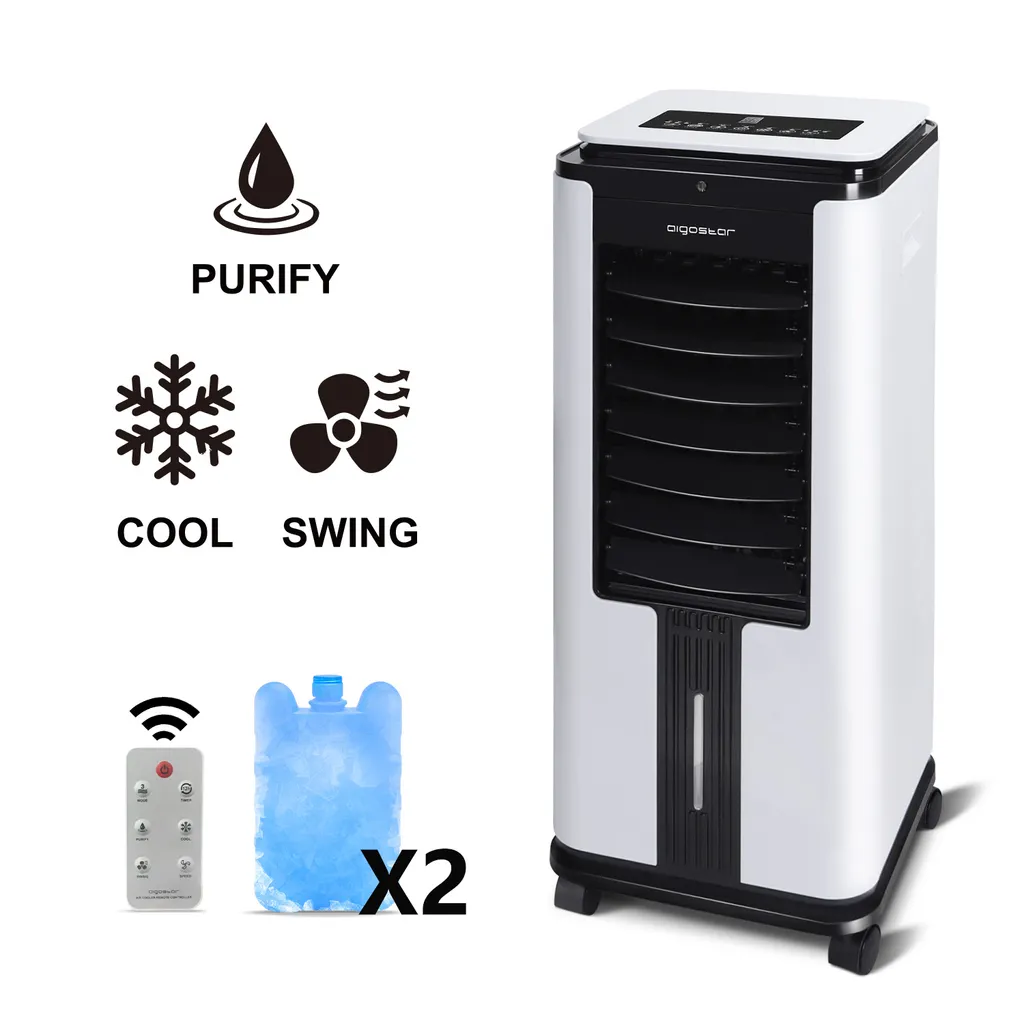 Aigostar Air Cooler, 3-in-1 Mobiles Klimagerät Ohne Abluftschlauch Mit Wasserkühlung, Luftkühler Mit Verdunstungskühlung, Ventilator, Luftbefeuchter, 7L Wassertank, Fernbedienung, 12Std Timer, 75W – Bild 9