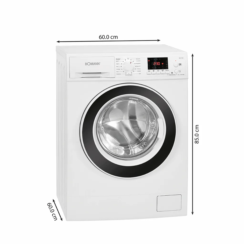 Bomann WA 7192 Waschmaschine Weiß, 9 Kg, 15 Waschprogramme, 1.400 U/min, LED-Display/Kontrollanzeigen, Frontlader – Bild 4
