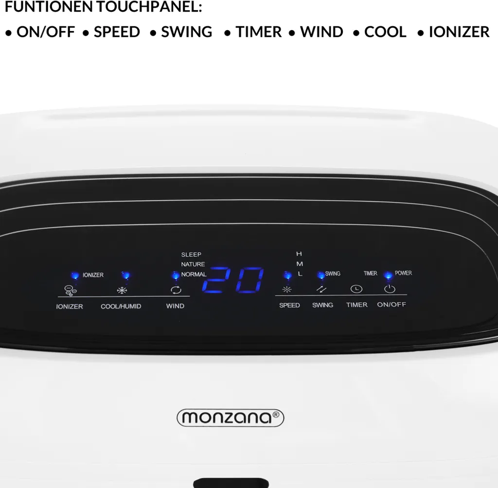Monzana Luftkühler MZ804 4in1 Fernbedienung 8L Tank Timer Mobil Luftbefeuchter Ventilator Klimaanlage Ionisator Luftkühler LED Display Aircooler Klimagerät – Bild 4