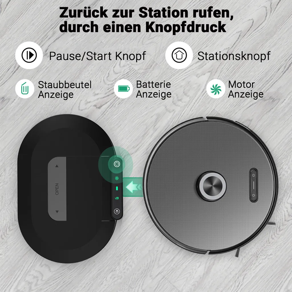 ROBBY PRO | Saug Und Wischroboter | 2700 - 4000PA | Selbstentleerend | Schwarz | Staub Sauger Kehr Cleaner – Bild 2