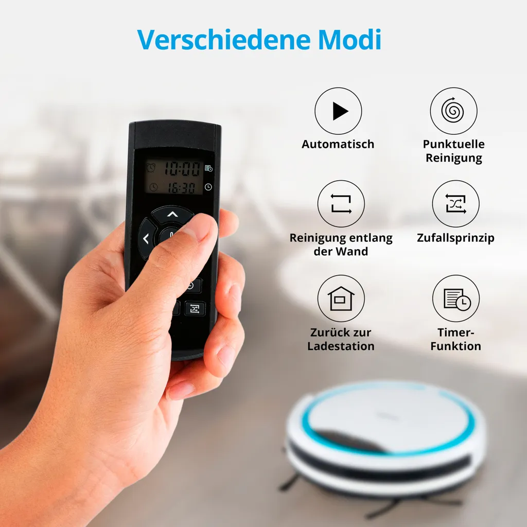 MEDION Roboterstaubsauger Mit Ladestation MD19900 (intelligente Navigation, Roboterstaubsauger Für Hartböden Fliesen Laminat, Optimierte Tierhaare, Fernbedienung, Bis Zu 90 Minuten, Automatische Rückkehr Zur Station) – Bild 4