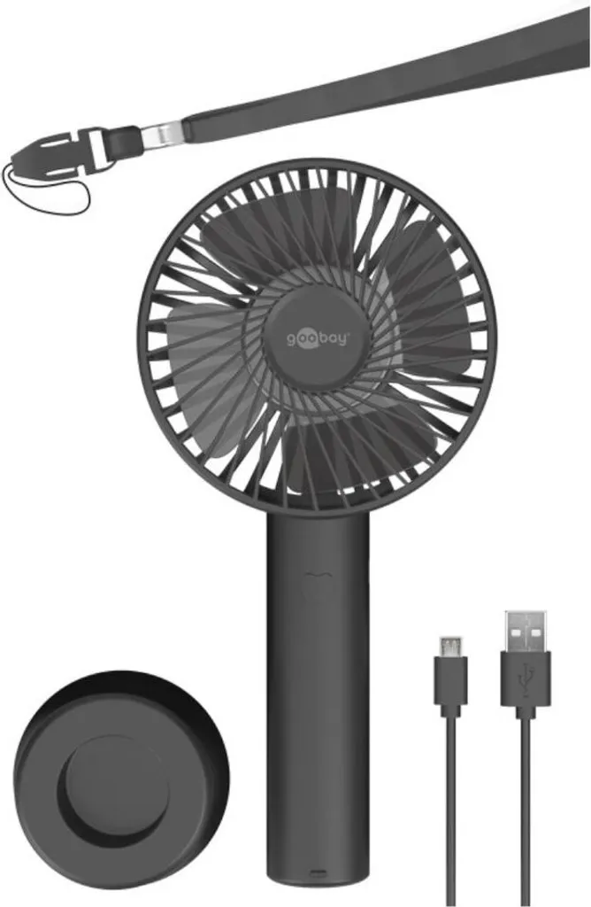 Goobay Tragbarer Handventilator Mit Standfuß - Geräuschlos, Wiederaufladbar - Mit Akku (2000mAh) Und Ladekabel, Schwarz – Bild 4