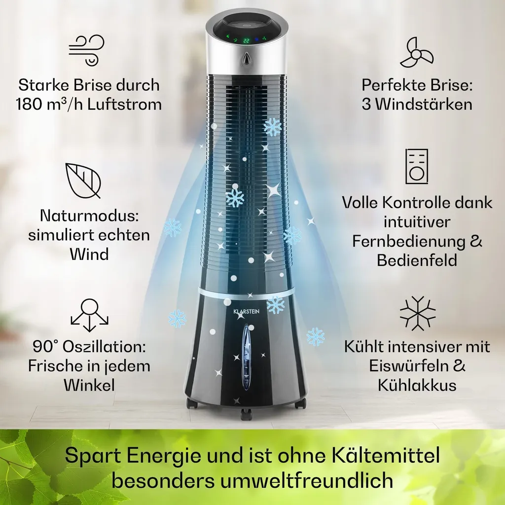 Klarstein Mobiles Klimagerät Ohne Abluftschlauch - Luftkühler Mit Wasser Ventilator Luftbefeuchter Luftreiniger Funktion - 6L Wassertank - Air Cooler Klimaanlage Mobil Mit Fernbedienung - Schwarz – Bild 3