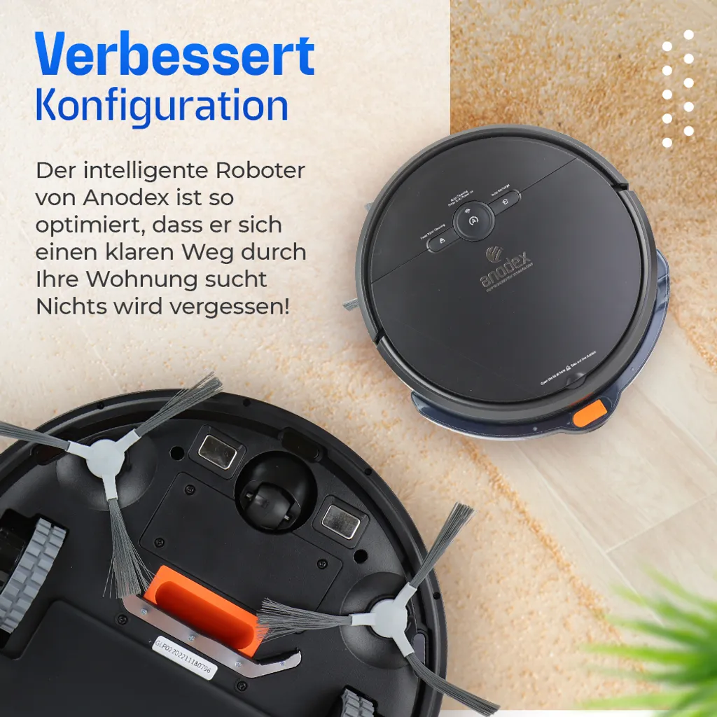 Anodex - Staubsauger Roboter - Mit Wischfunktion - Mit Ladestation - Staubsauger Roboter - 3 In 1 - Mattschwarz – Bild 7