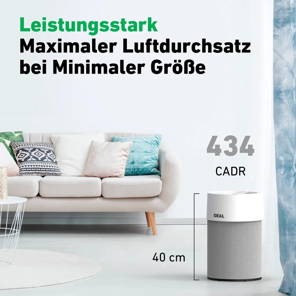 IDEAL - Luftreiniger AP40 PRO Bis 50m² | Germany | HEPA Filter Und Aktivkohlefilter, CADR 434 M³/h, 99,99% Filterleistung (Feinstaub, Allergene, Pollen, Bakterien, Zigarettenrauch, ...) – Bild 4